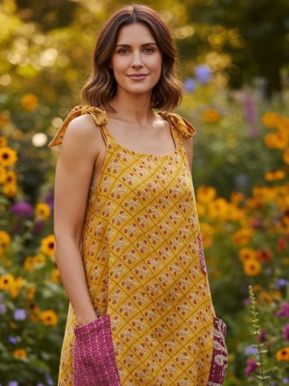 Boho Kantha Midi Sun Dress - One Size